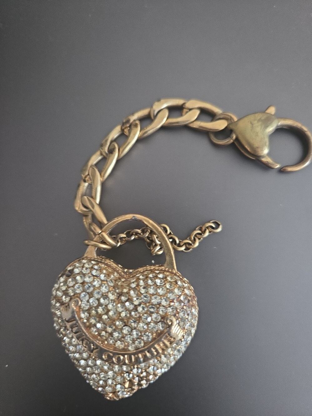 Vintage Juicy Couture Heart Gold Rhinestone bag charm Keychain Y2K